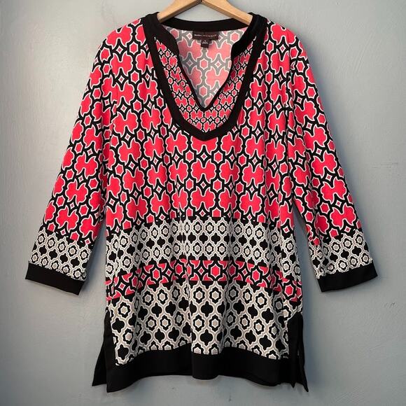 Dana Buchman Tops - Dana Buchman Tunic Top Size Large Geometric Stretch Coral Preppy Old Money Chic